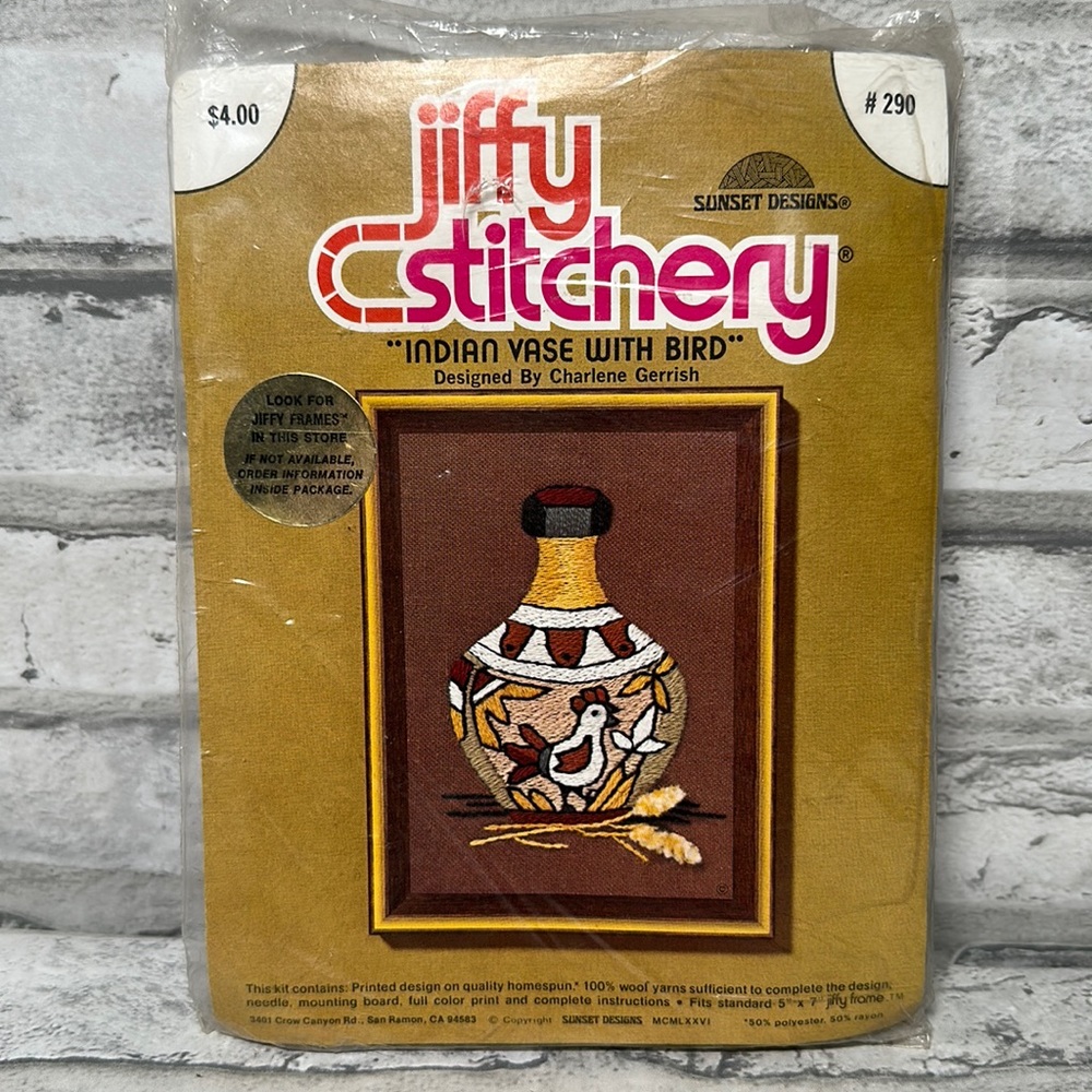 Jiffy stitchery- Indian vase with bird